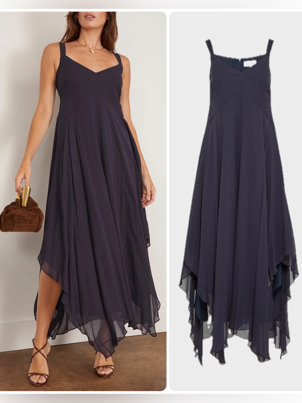 Saint Art Riley Viscose Navy Handkerchief Hem Empire Waist Midi Dress NWT $385
